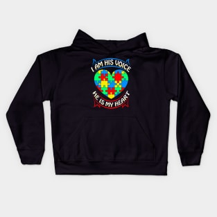 I Am His Voice - He Is My Heart - Autism Awareness Kids Hoodie